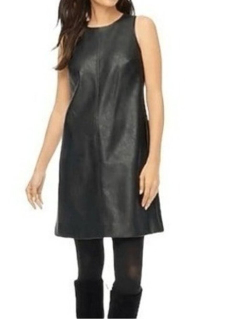 J. Crew Faux Leather Shift Dress Black Sleeveless High Neck Classic sz 2 NWT